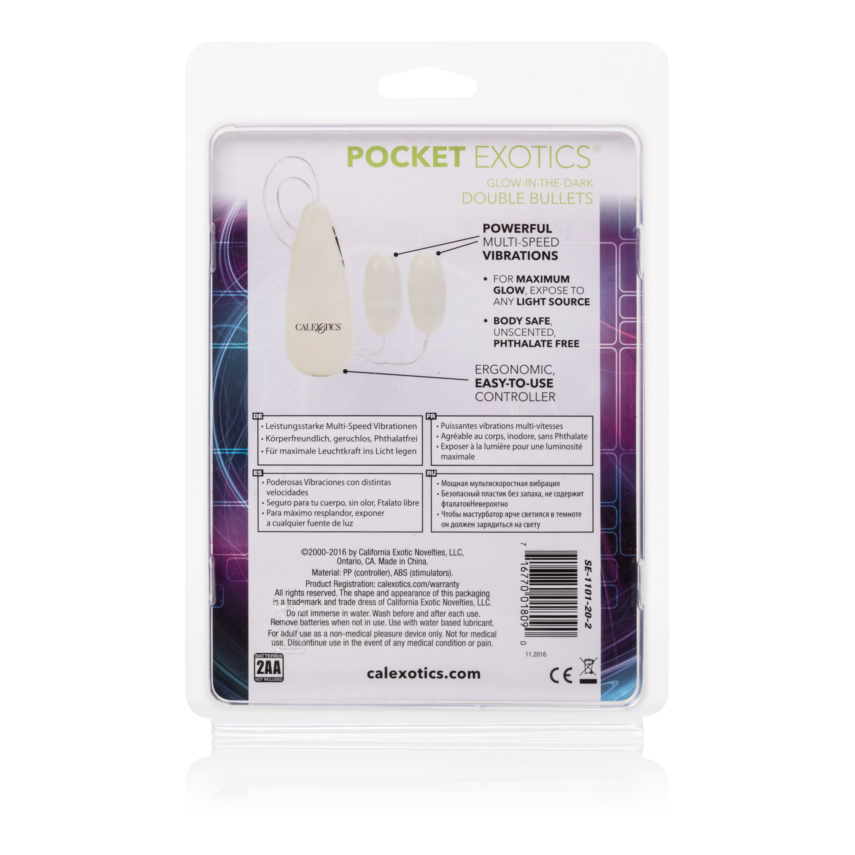 Calexotics Glow-In-The-Dark Pocket Exotics Vibrating Double Bullets