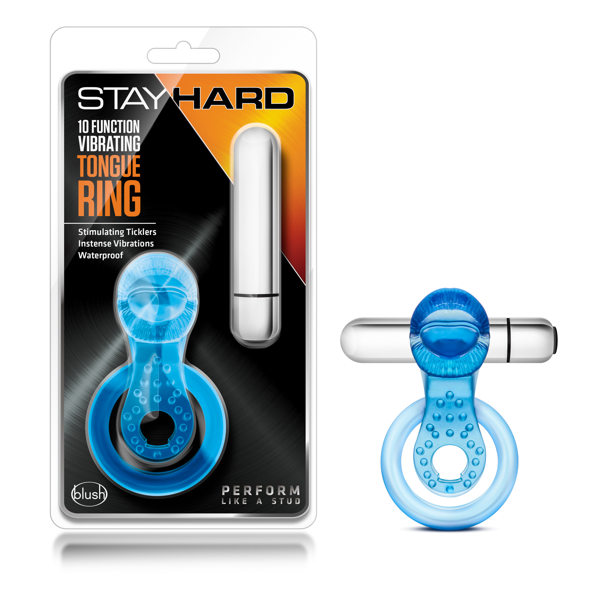 BL66092 Stay Hard 10 Function Vibrating Tongue Ring Blue Honey's Place