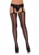 Faux Lace Up Dual Net Backseam Stockings With Attached Garterbelt - Black - One Size Image