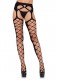 Diamond Net Opaque Stockings With Attached Garter - Black - One Size Image