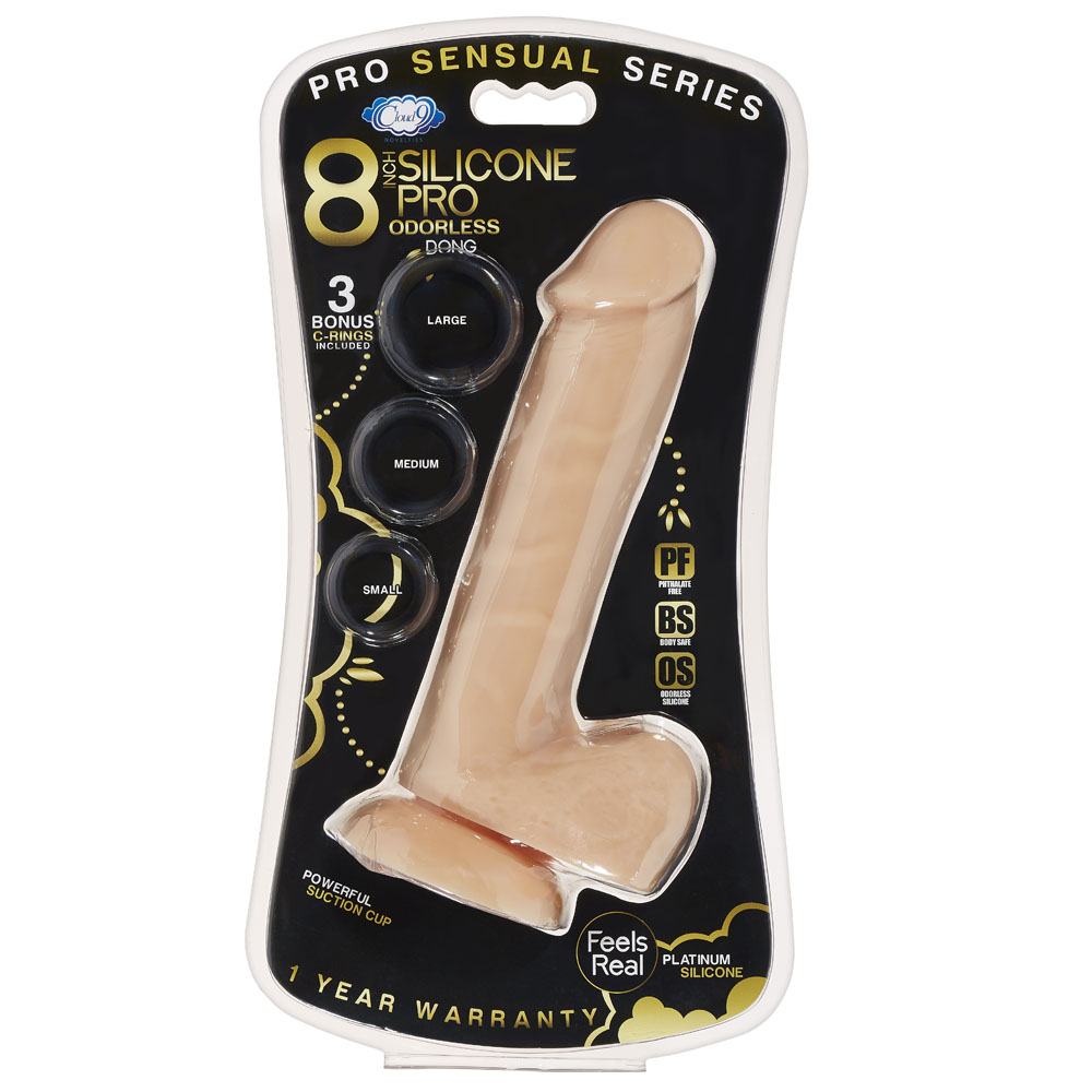 Pro Sensual Premium Silicone 8 Inch Dong With 3 Cockrings - Flesh