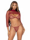 3 Pc Industrial Net Bikini Top G-String and Long  Sleeved Crop Top - One Size - Burgundy Image