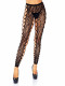 Footless Leopard Lace Crotchless Tights - Black Image