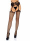 Net Stockings With Attached Strappy Garter Belt - One Size - Black Image