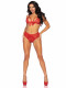 2 Pc. Lace Bralette and Ribbon Tie Crotchless  Panty - One Size - Red Image
