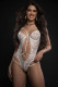 1pc Floral Sheer Lace Plunge Teddy - One Size -  White Image