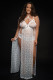 2pc Strappy Halter Laced Night Gown With Side Slits and Open Back - Queen Size - White Image