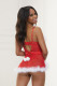 Two Piece Lace and Stretch Satin Chemise With Marabou Trim and G-String Set- Large - Red Image