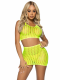 2 Pc. Crochet Net Crop Top and Mini Skirt - One  Size - Neon Yellow Image