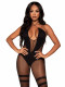 Opaque and Sheer Twist Halter Bodystocking  - One Size - Black Image