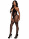 Opaque and Sheer Twist Halter Bodystocking  - One Size - Black Image