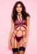 High Strap Lace Strappy Teddy With Attached  Garters - One Size - Burgundy Image
