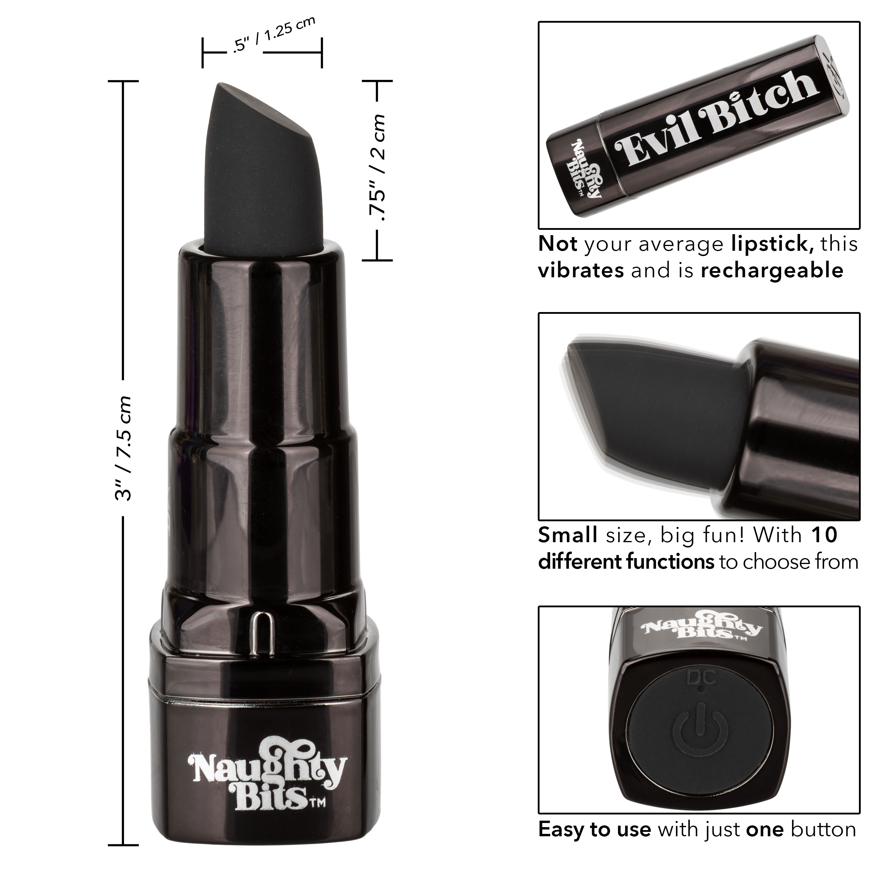 Se4410053 Naughty Bits Evil Bitch Lipstick Vibrator Black Honeys Place 