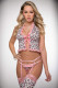 3 Pc Pin-Up Satin Halter Cami Top With Garter  Panty and Stockings - One Size -  Leopard Pastel  Pink Image