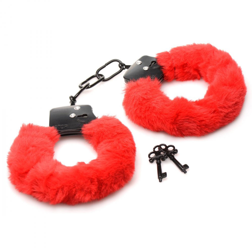 MSAG937RED Cuffed in Fur Furry Handcuffs Red Honey's Place