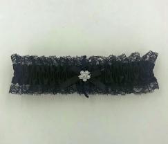 Satin Leg Garter - One Size - Black With Black Lace