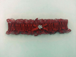 Satin Leg Garter - One Size - Red With Red Lace