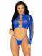 2 Pc Seamless Cut Out Long Sleeve Crop Top and  G-String Panty - One Size - Royal Blue Image