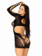 Seamless Cut Out Long Sleeve Mini Dress With Faux  Lace Up Detail - One Size - Black Image