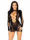 Seamless Cut Out Long Sleeve Mini Dress With Faux  Lace Up Detail - One Size - Black Image