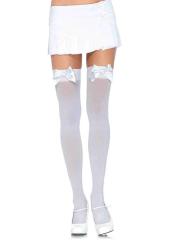 Opaque Thigh Highs With Satin Bow Accent - One Size - White
