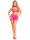 2 Pc Dotted Net and Lace Halter - One Size -  Magenta Image