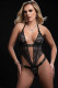 One Piece Open Front Halter Teddy - One Size - Black Image