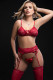 4 Pc Lace Up Bra With Garter Belt and Thong Set -  One Size - Red Image