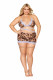 Leopard Bralette With Garter Skirt and G-String -  Queen Size - Leopard Image