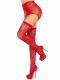 2 Pc Rachel Lace Thigh High and Crossover Garter Belt - One Size - Red Image