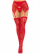 2 Pc Rachel Lace Thigh High and Crossover Garter Belt - One Size - Red Image