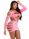 Opaque Shredded Cut Out Mini Dress - One Size - Neon Pink Image