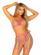 3 Pc Rainbow Net Bikini Top With G-String Panty  and Biker Chaps - One Size - Multicolor Image