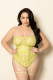Fishnet and Strappy Elastic Teddy - Queen Size -  Lime Image