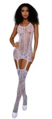 Lace and Opaque Seam Garter Dress - Os - White