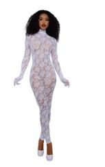 Gloved Bodystocking Dmnd - Os - White