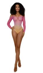 Ombre Net Bodystocking - Os - Tropical Peach
