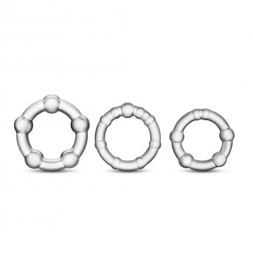 BL-00012 Stay Hard - Beaded Cock Rings - 3 Pack - Clear Honey's Place