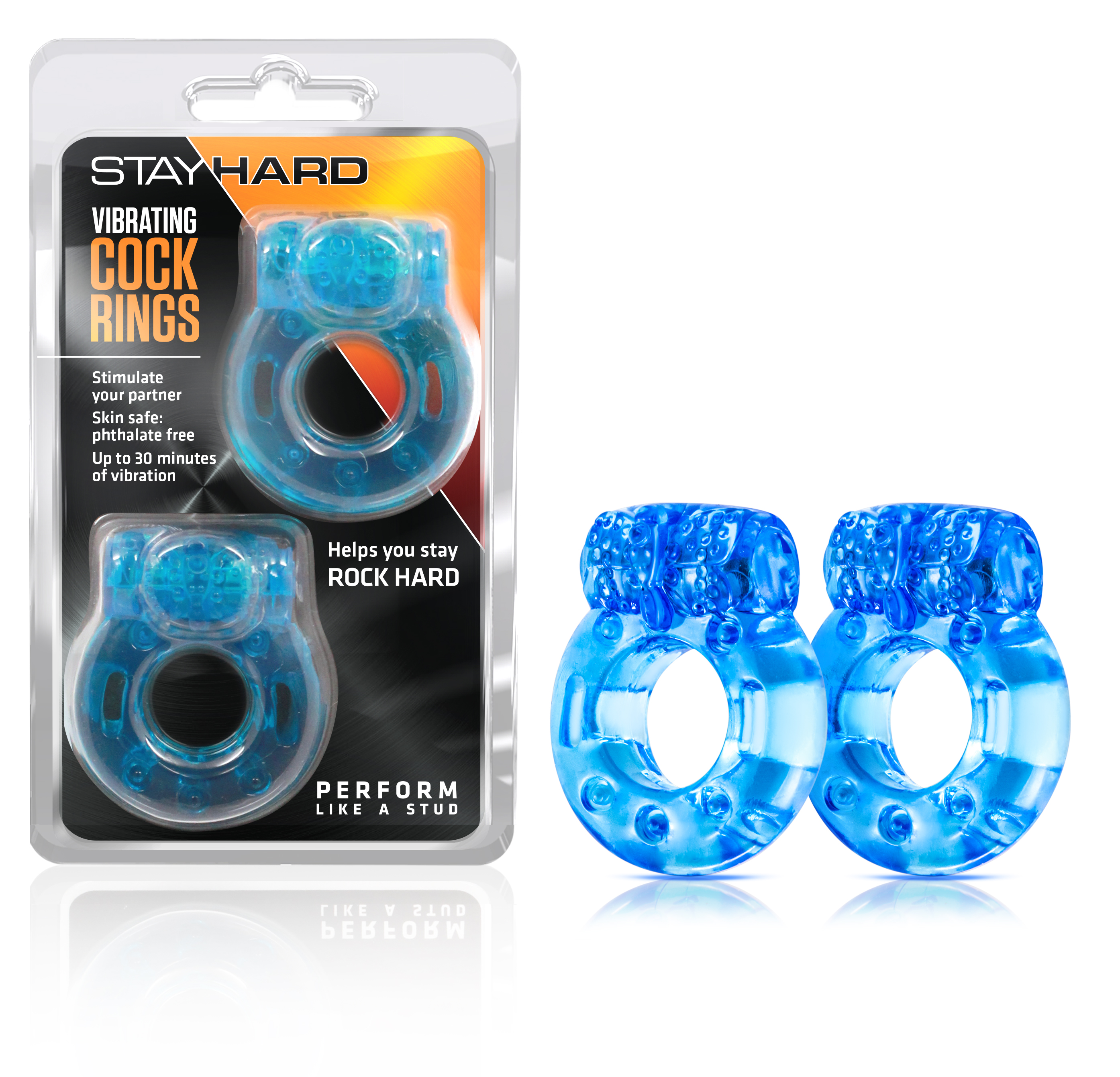 Stay Hard Vibrating Cock Rings 2 Pack Blue Bad Kitty